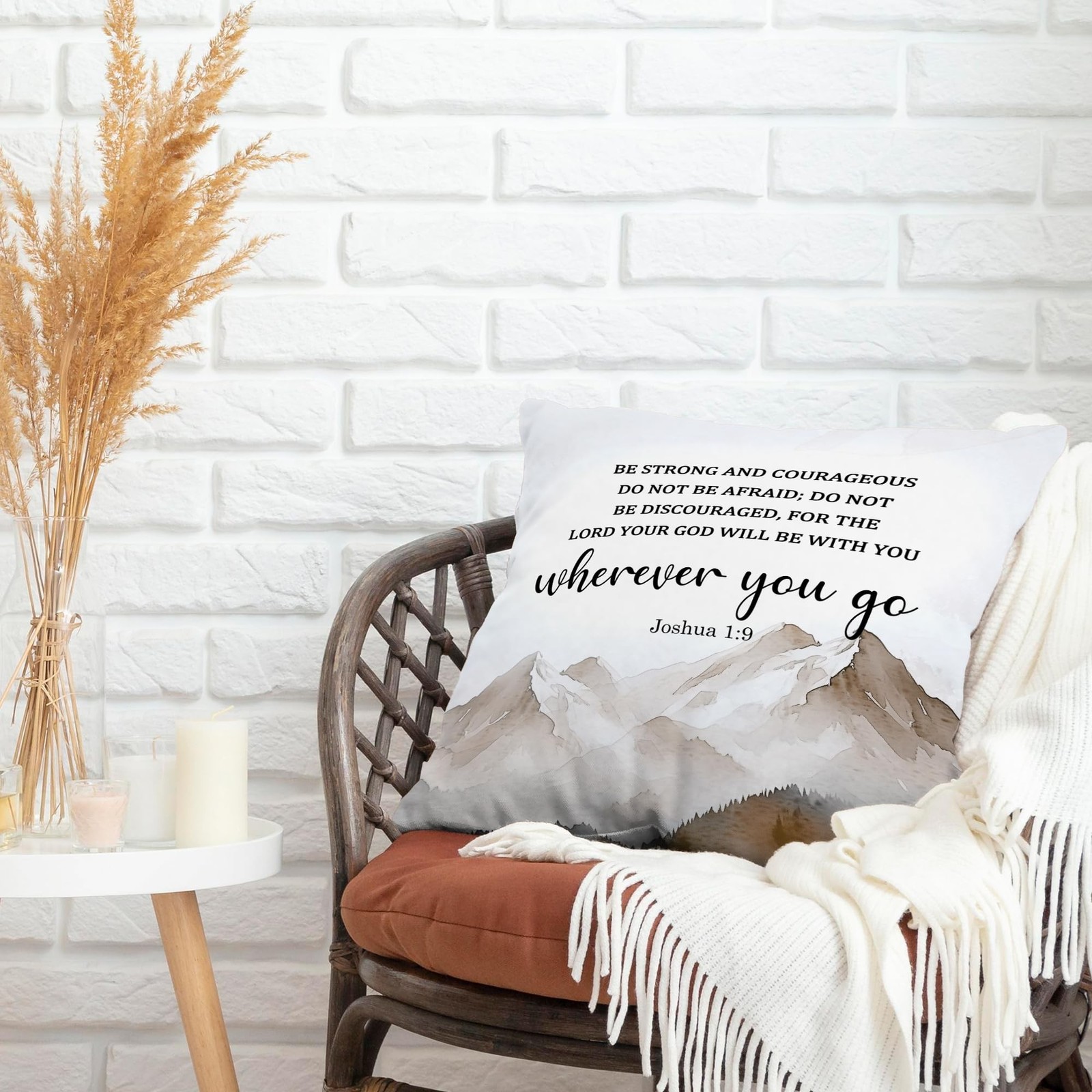 Christian Mountian Watercolor Decorative Throw Pillow Covers, Bible Verse Scr…
