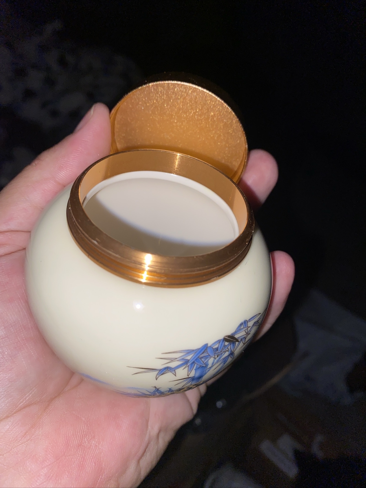 Japanese Water Color Urn Dog Cat Pet Ashes Memorial Small 3” Gold Screw Cap