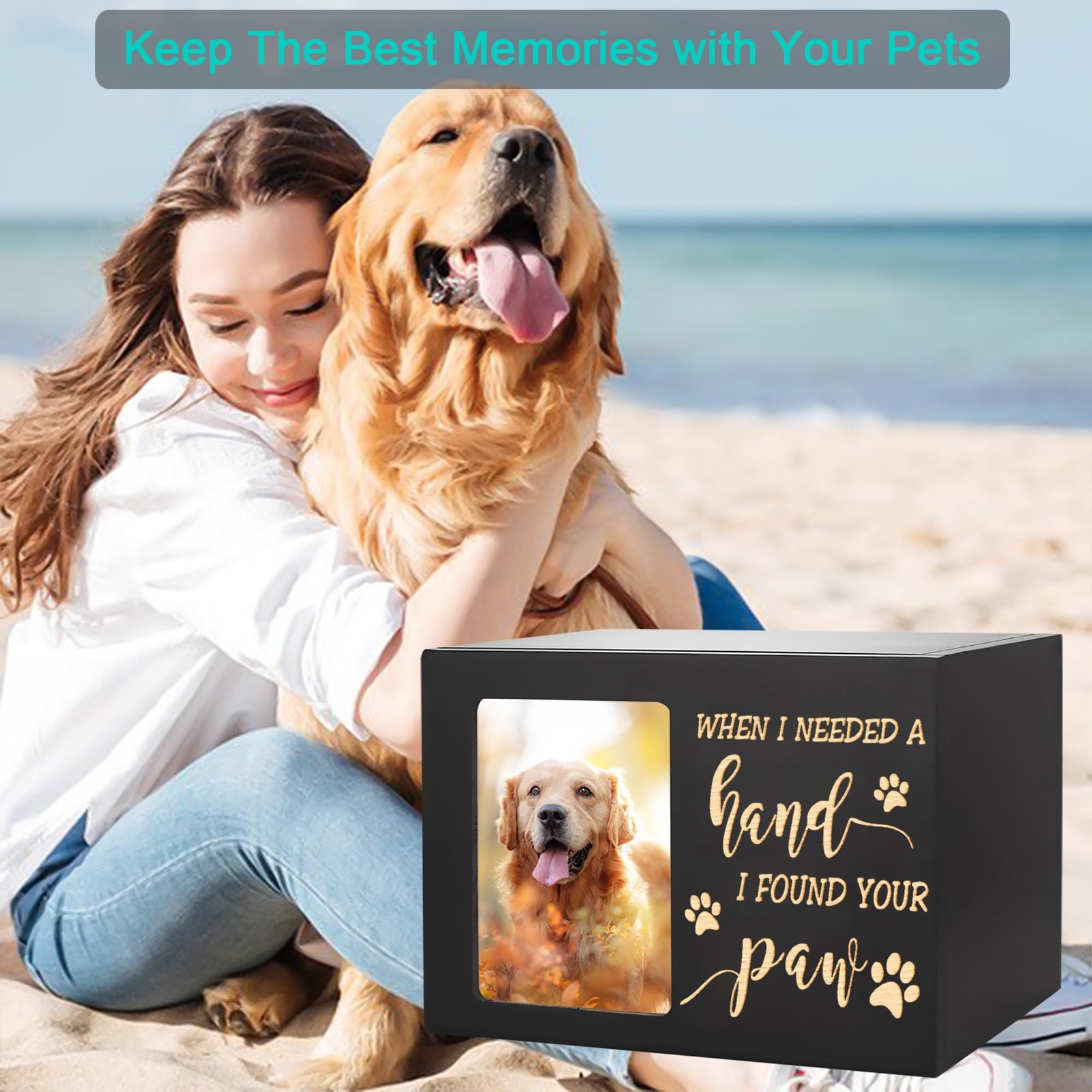 Large Pet Cremation Urn with Photo Frame – Dog Cat Ashes Memorial Box