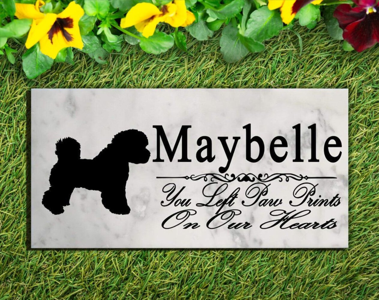 Bichon Frise Memorial Marble Stone Plaque Custom Pet Dog Garden Rock Grave Marke