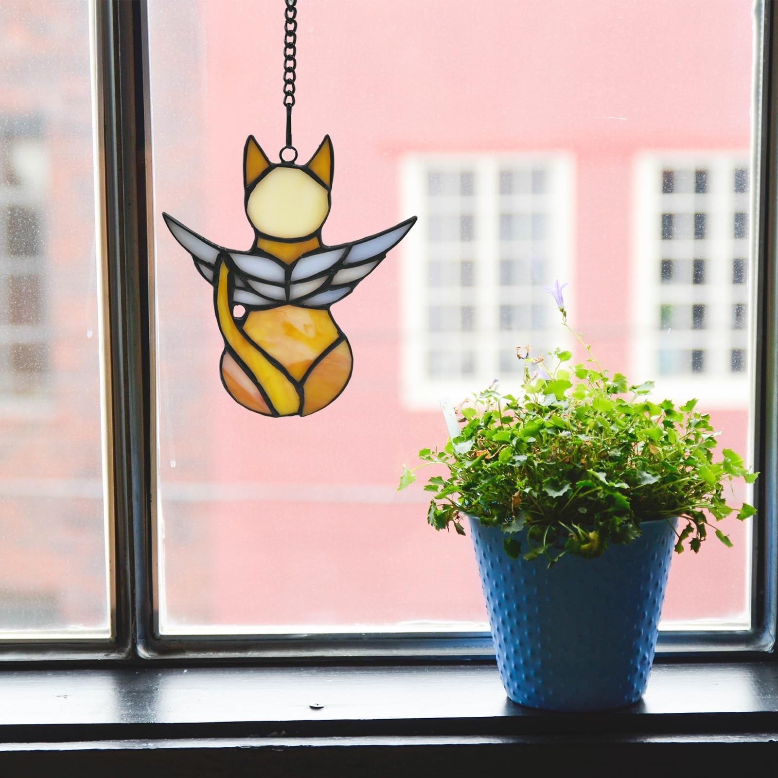 Handcrafted Stained Glass Orange Angel Cat Suncatcher – Pet Memorial Gift wit…