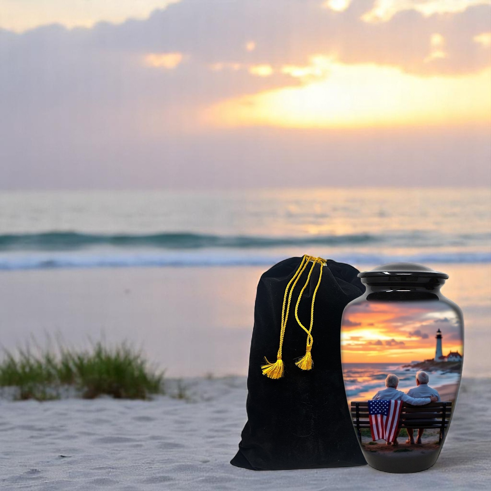 Large Adult Urn for Human Ashes Patriotic American Flag Urn with Bag