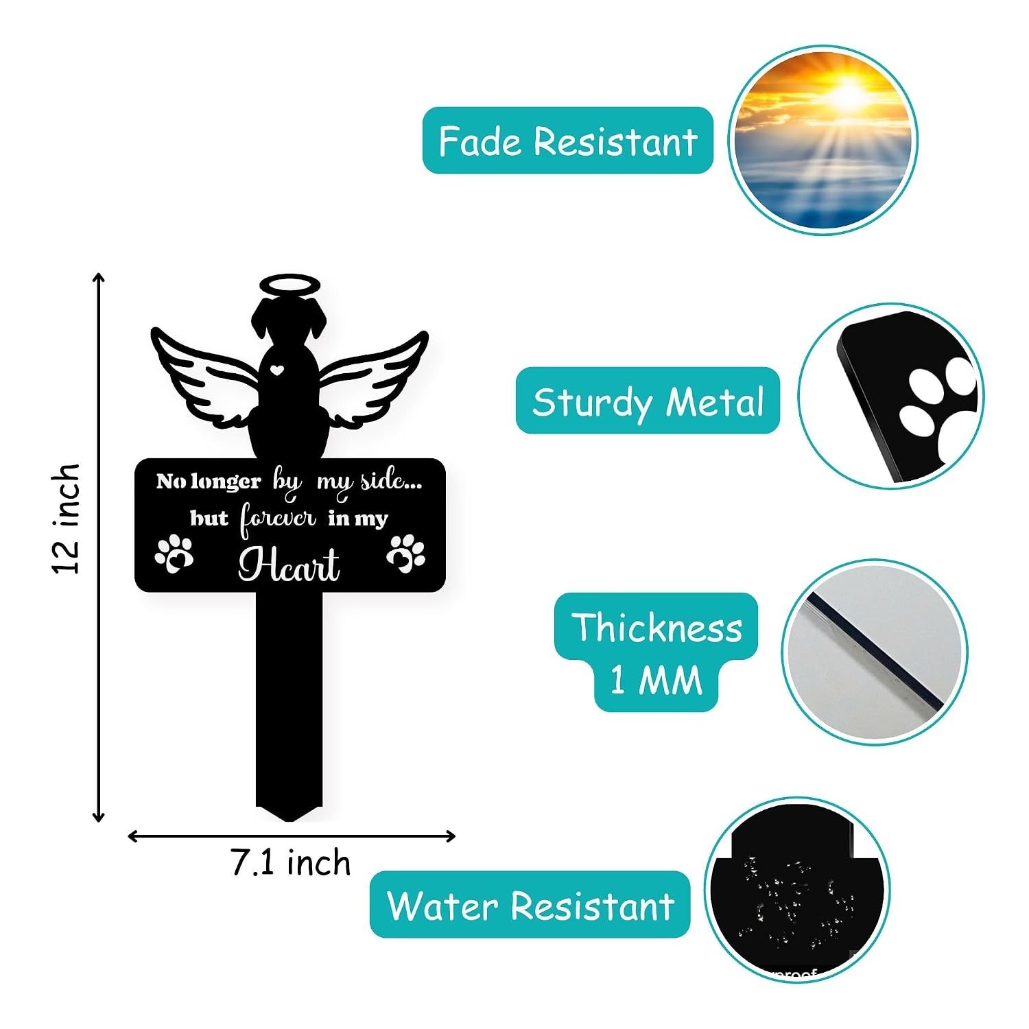 Angel Dog Grave Marker – 12in Memorial Stone with Halo and Paw Prints, Weatherpr