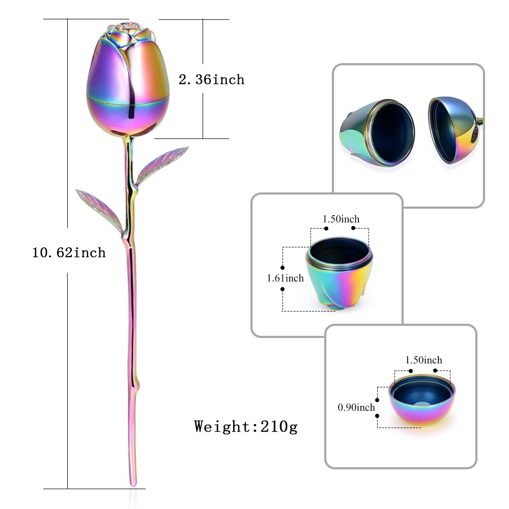 Stainless Steel Rose Flower Keepsake Urn Cremation Ashes Ornament Sympathy Gift