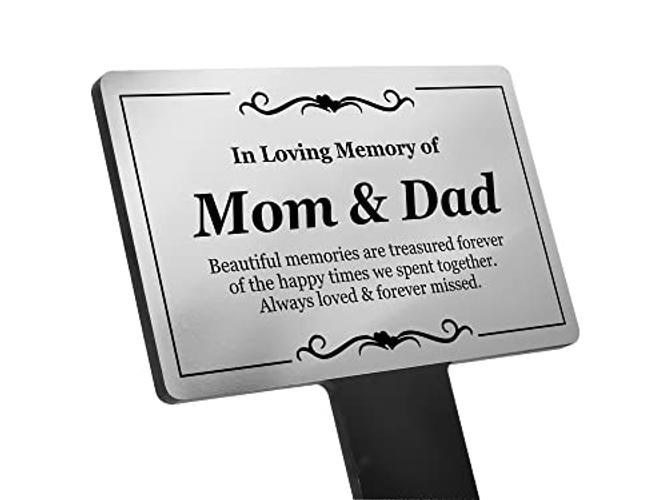 Mom & Dad Memorial | Remembrance Plaque | Stake – Silver and Black Acrylic |