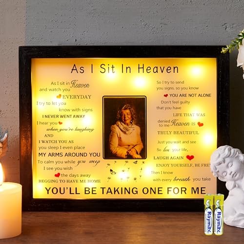Sympathy Gift 8″ x 10″ LED Memorial Shadow Box As I Sit In Heaven Black