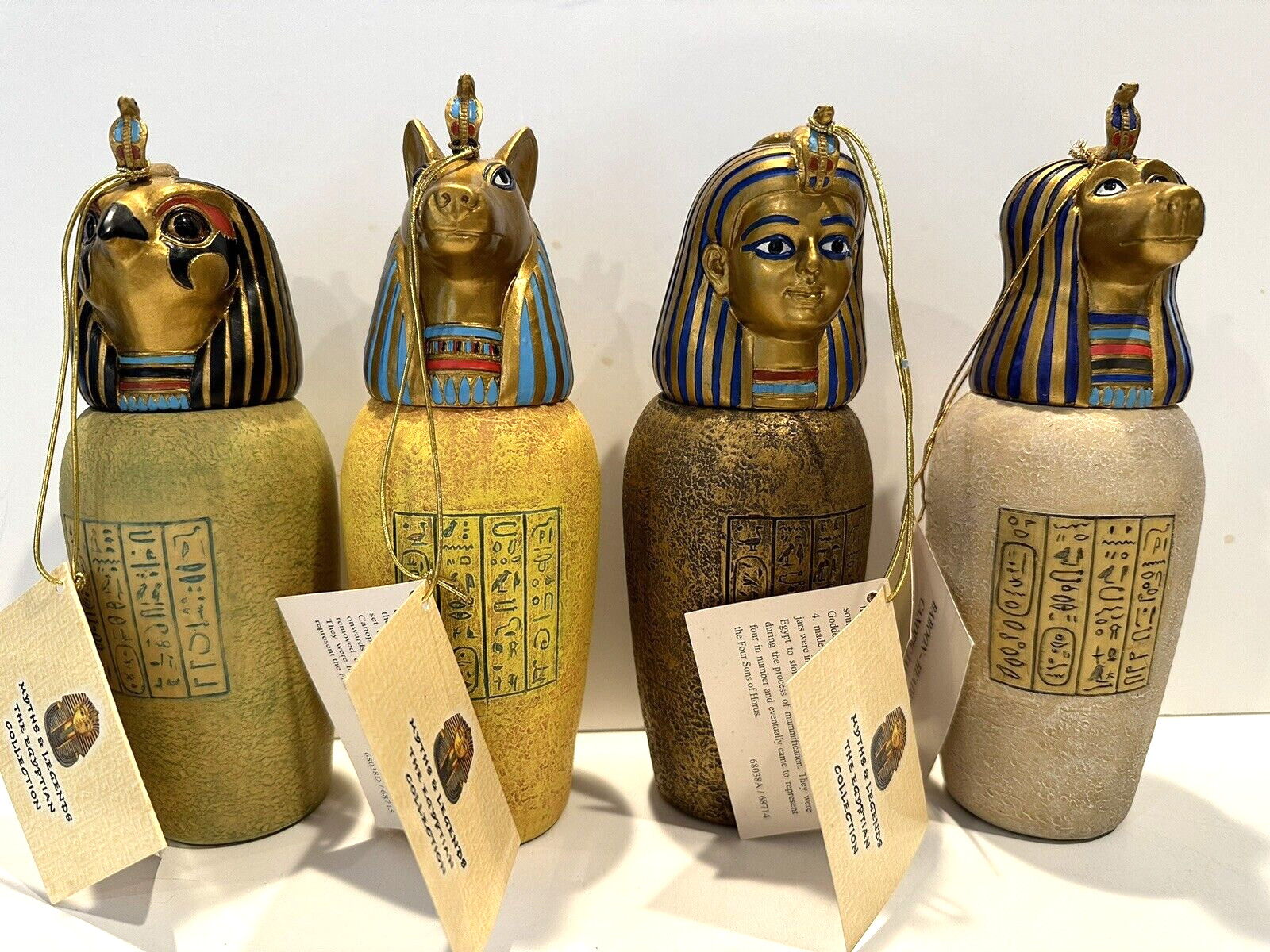 Veronese Egyptian ~ Set of 4 7″ Resin Caponic Jars w/Hang Tags ~ MINT ~ HTF
