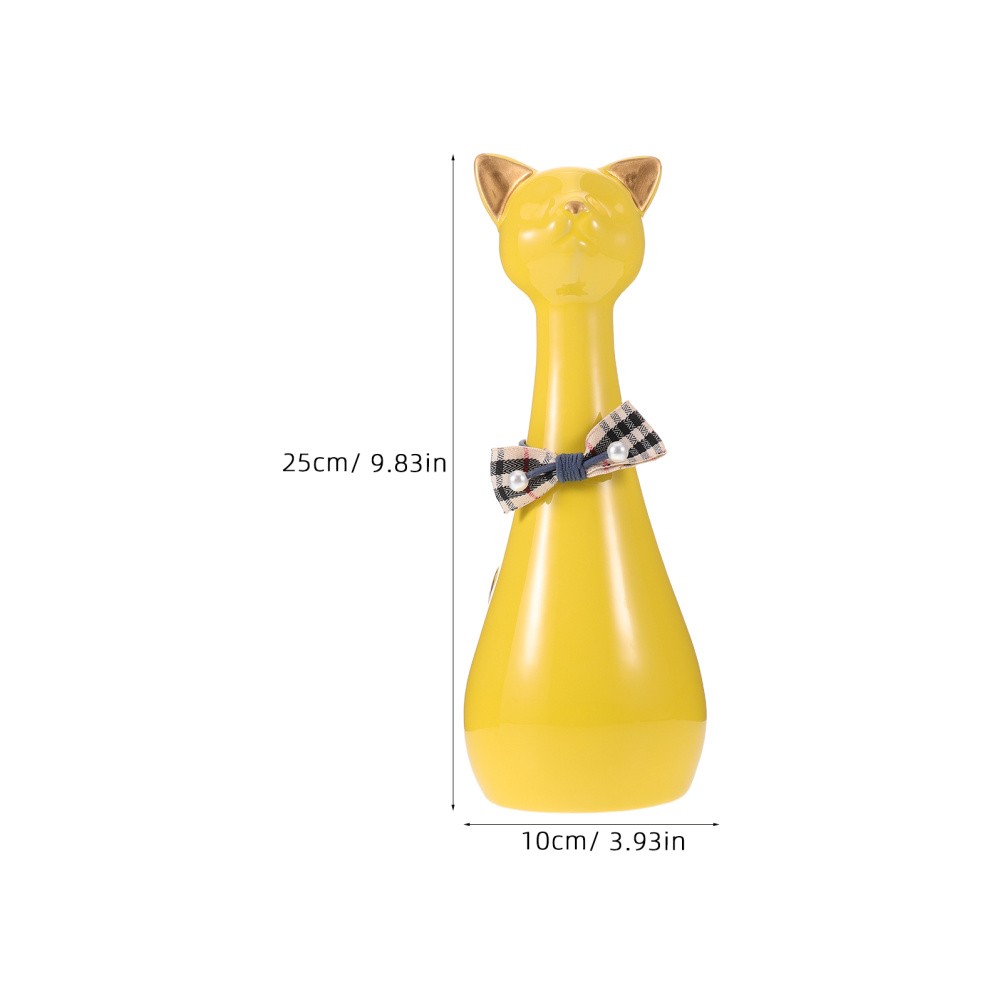 Cat Figurine Ceramic Pet Urn Small Ashes Container Yellow Decorative Memorial