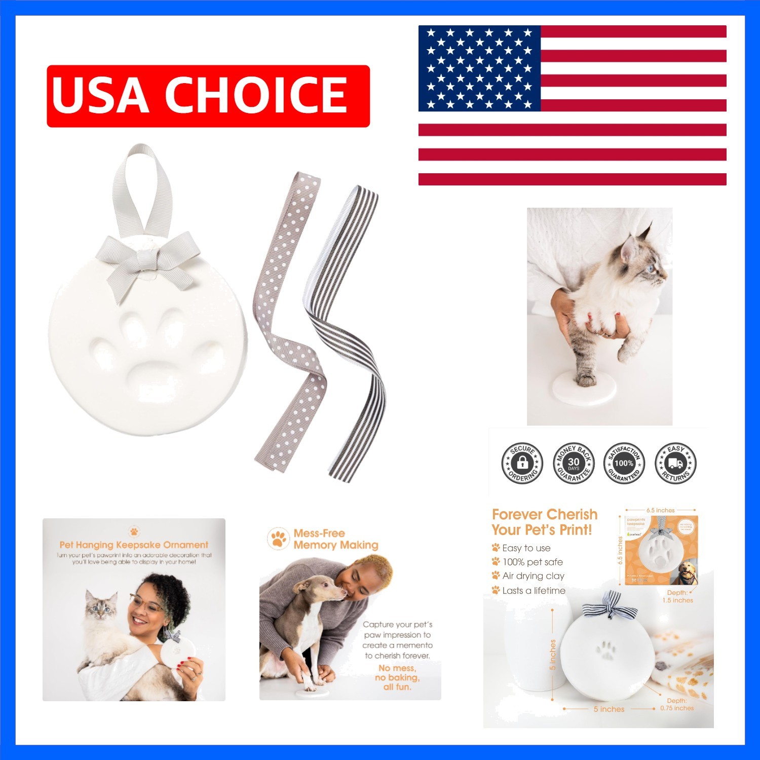 Personalized Pet Paw Print Keepsake Kit: Memorial Clay Ornament for Dogs & Cats
