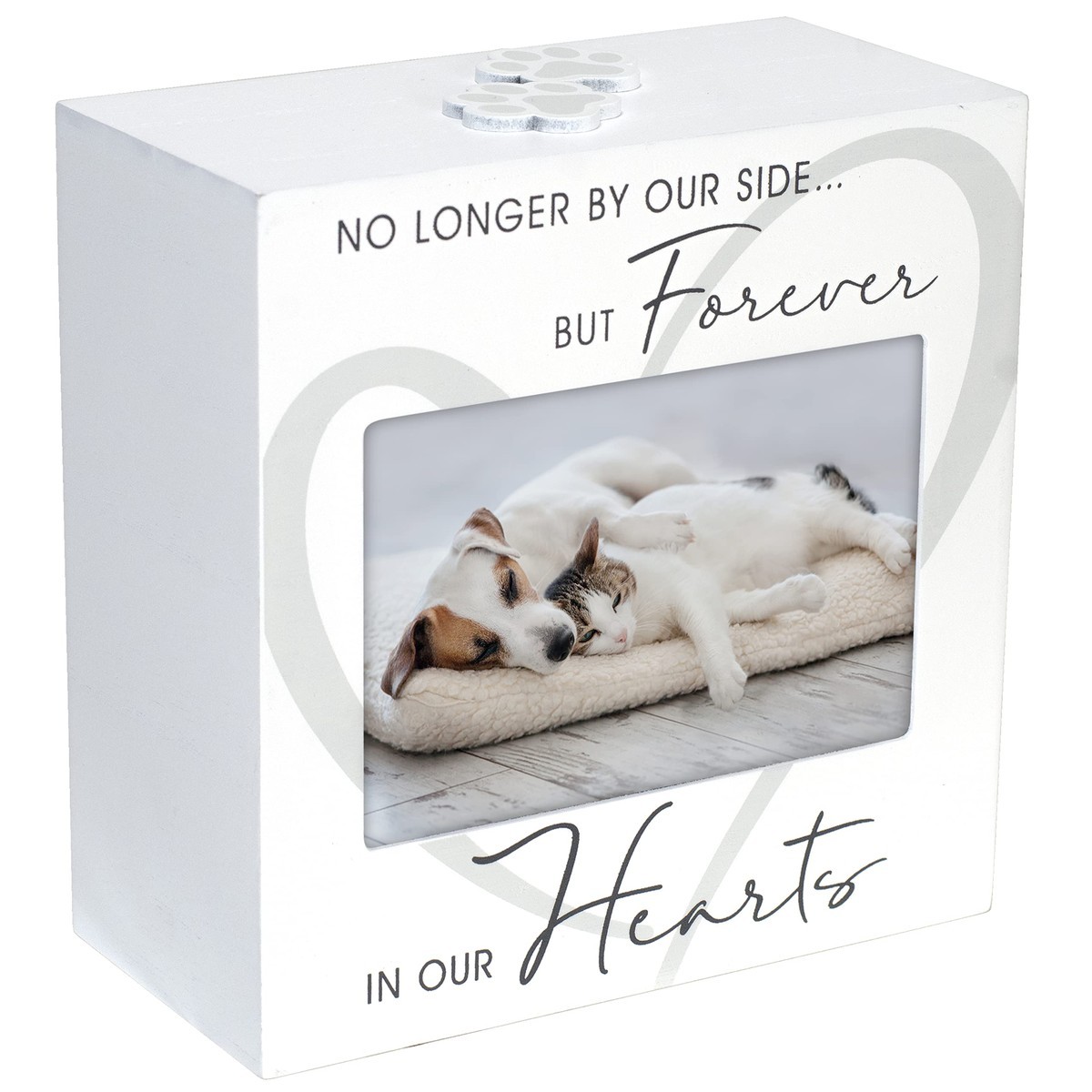 3.5X5 Forever In Our Hearts Memorial Pet Urn Screenprinted White Wood Paw