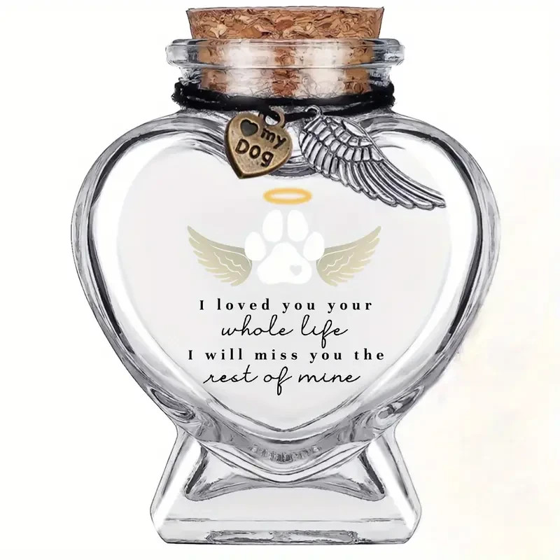 Glass Pet Fur Keepsake Jar – Wing & Paw Print Memorial Urn