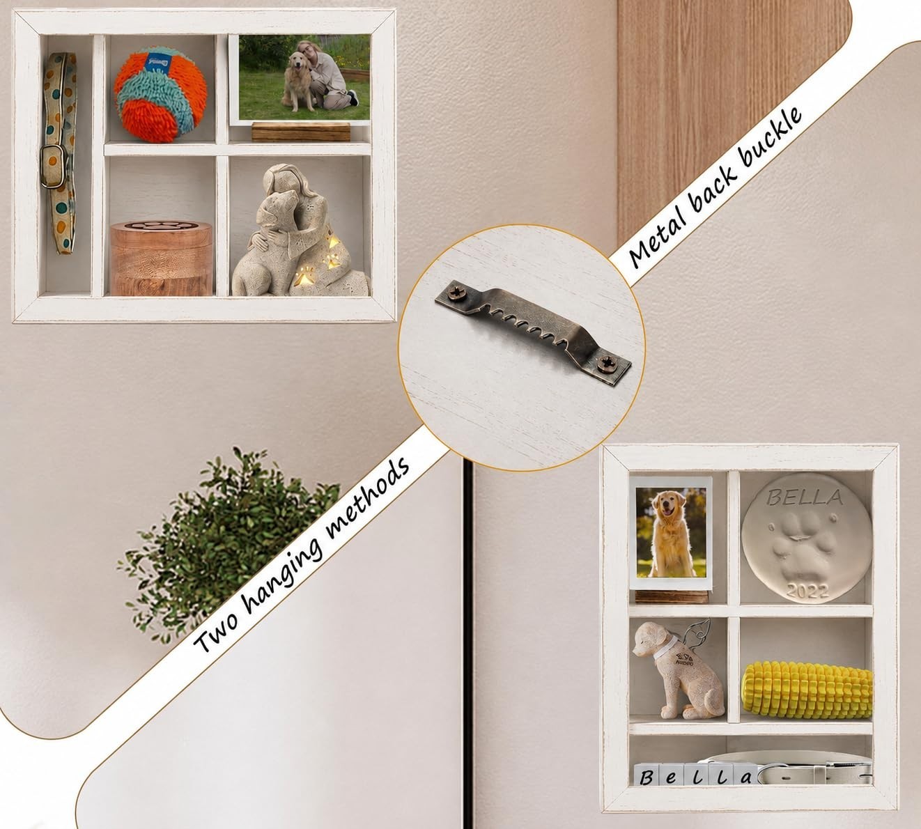 Pet Memorial Shadow Box – 12×16″ Solid Wood Display Case, Adjustable Shelves, Pe