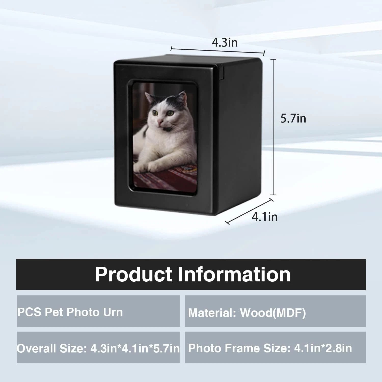 Sliding Photo Frame Cat Urn – Polished Black Wooden Memorial for Cherished Pets