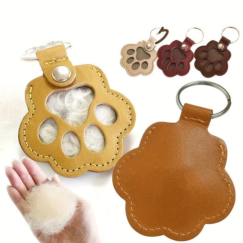 Pet Hair Memorial Keychain PU Leather Keepsake Locket Pendant
