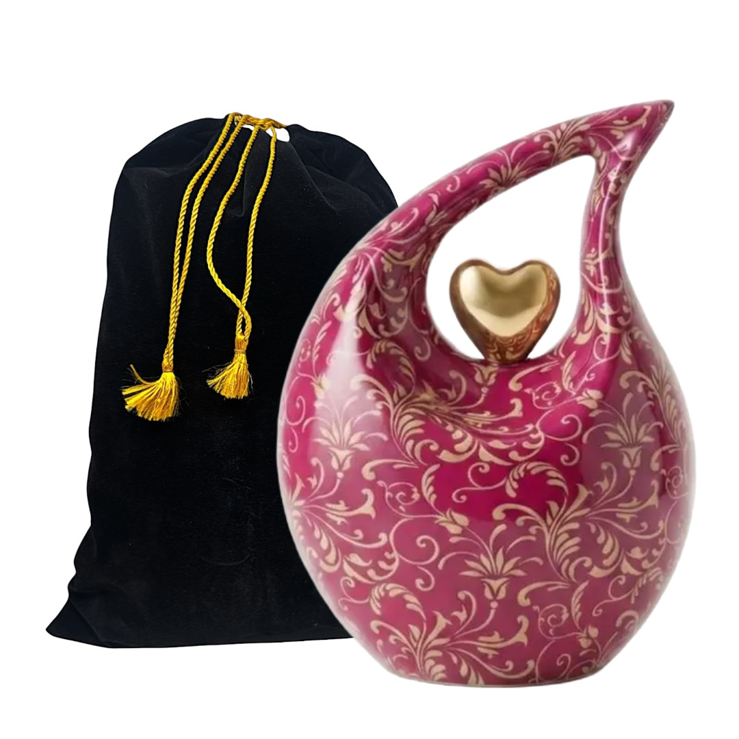 Pink Teardrop Cremation Urn for Human Ashes Adult Aluminum Memorial Funeral Bu..