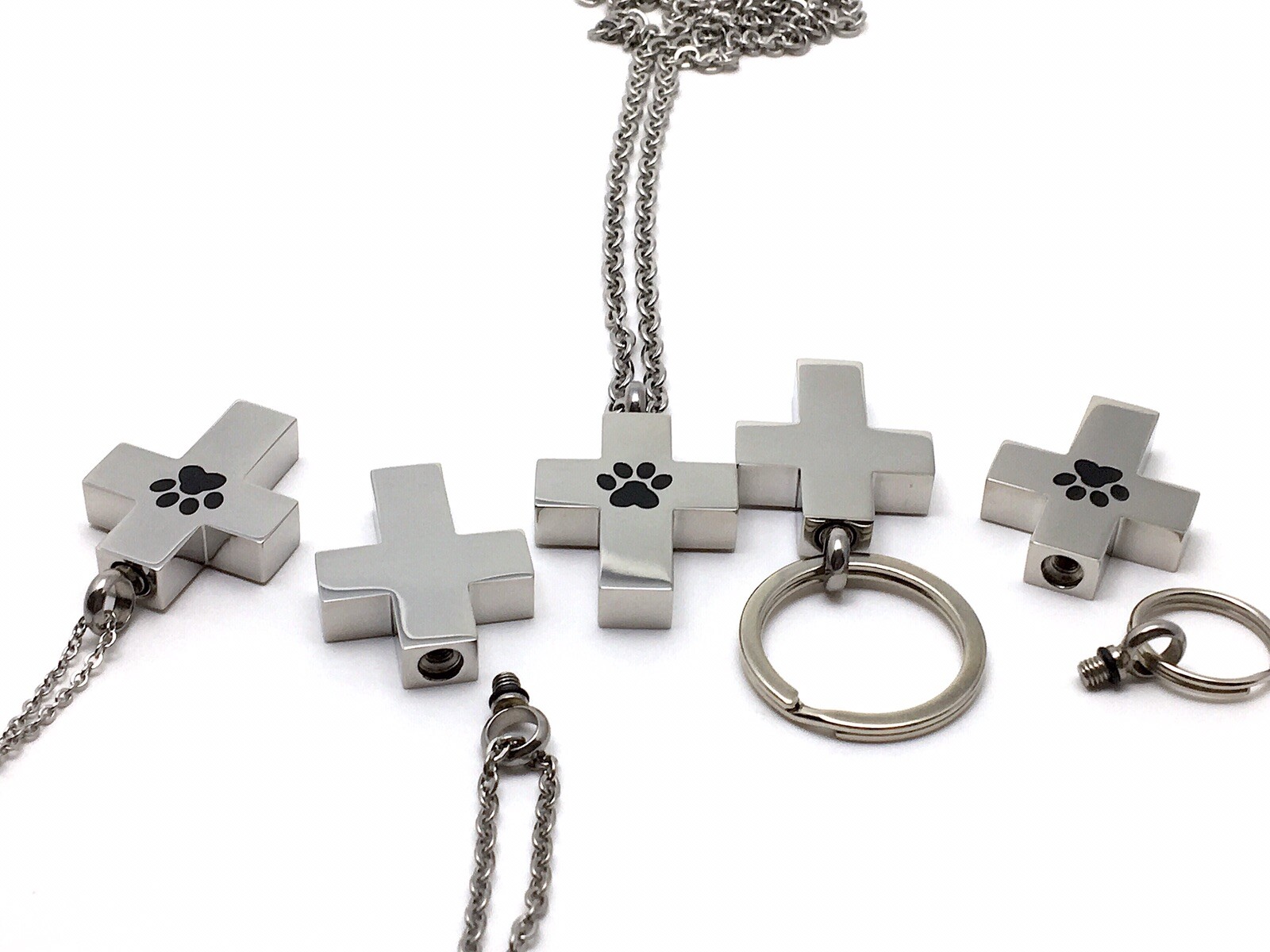 Cross Pet Cremation Necklace Chain Jewelry Pendant Urn Angel Paw Print Dog Cat