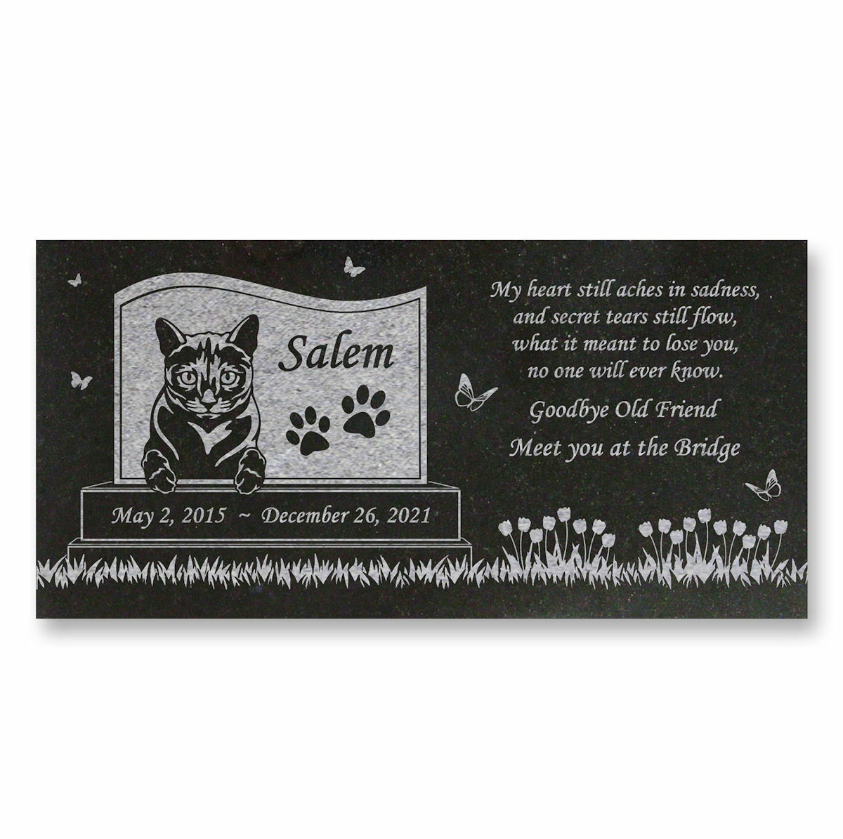 Personalized Cat Memorial – Granite Stone Pet Grave Marker – 6×12 – Salem