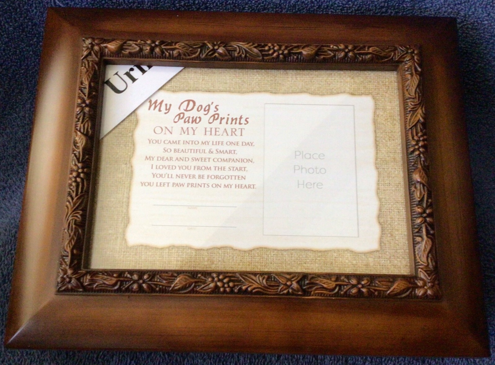 Beautiful Pet Cremation Box, Urn, Woodgrain, “My Dog’s Pawprints on My Heart”