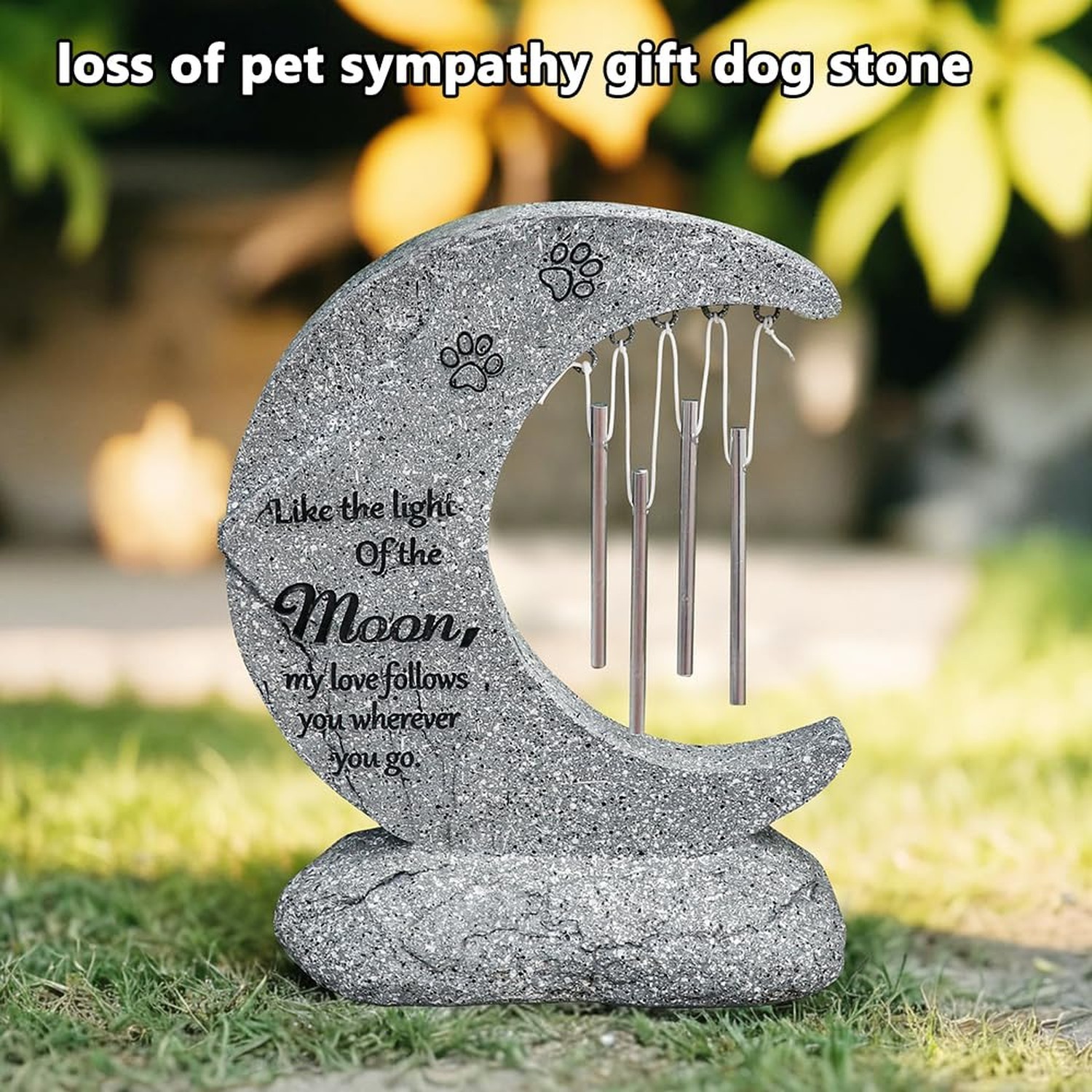 jinhuoba Pet Memorial Stones for Dogs with Wind Chimes, Moon Shape Headstones…