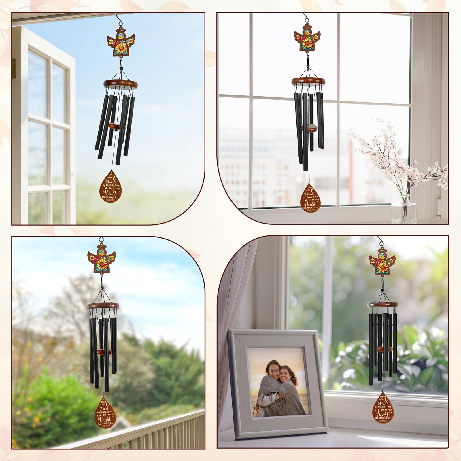FLAGWIX Sympathy Gifts for Loss of Loved One – Memorial Angel Wind Chimes 32″…