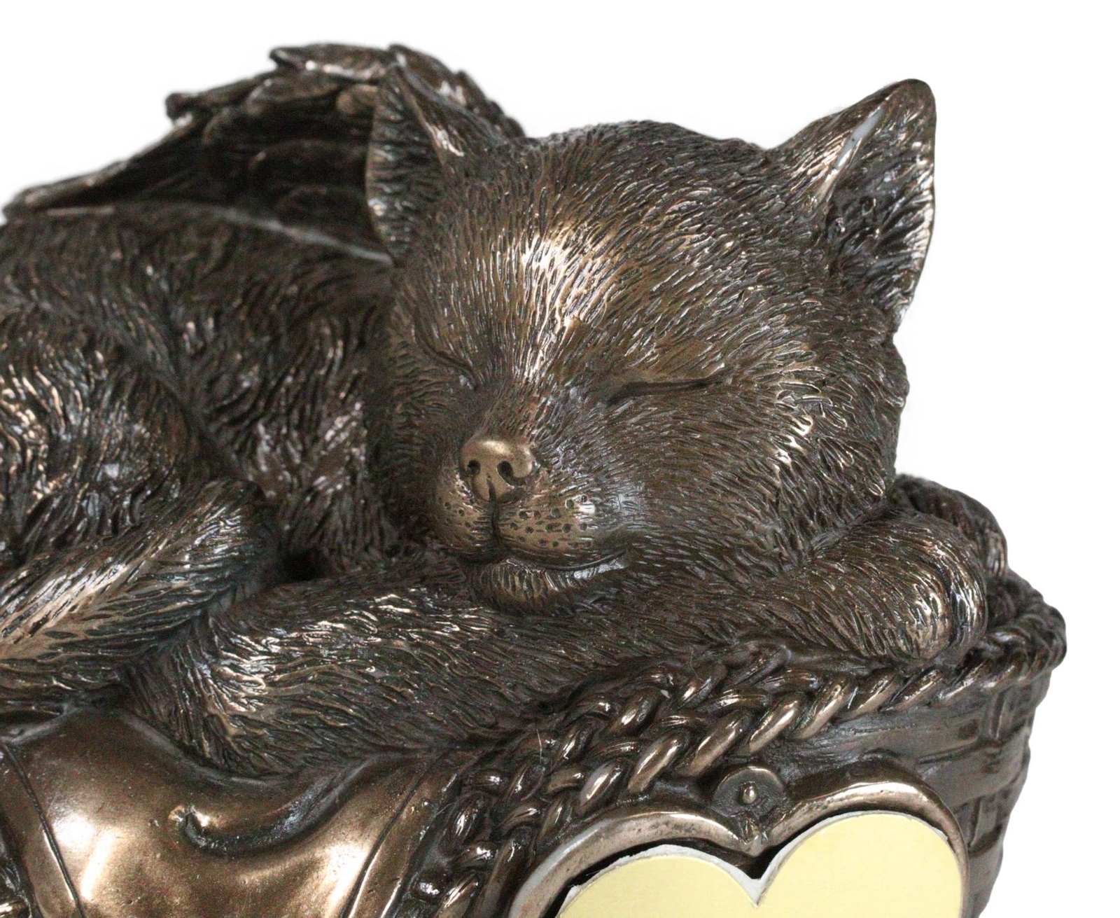 Heavenly Angel Cat Sleeping in Wicker Bed Cremation Urn Pet Memorial Statue