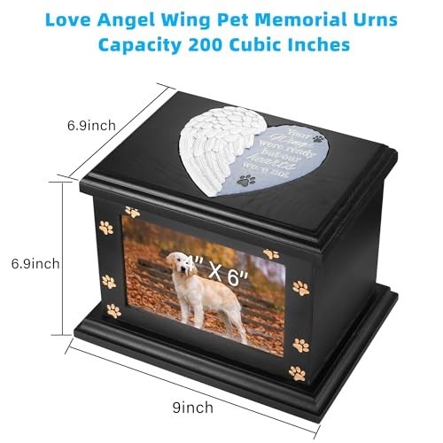 Large Wooden Pet Memorial Urn for Dogs & Cats, Cremation Keepsake Box with Photo