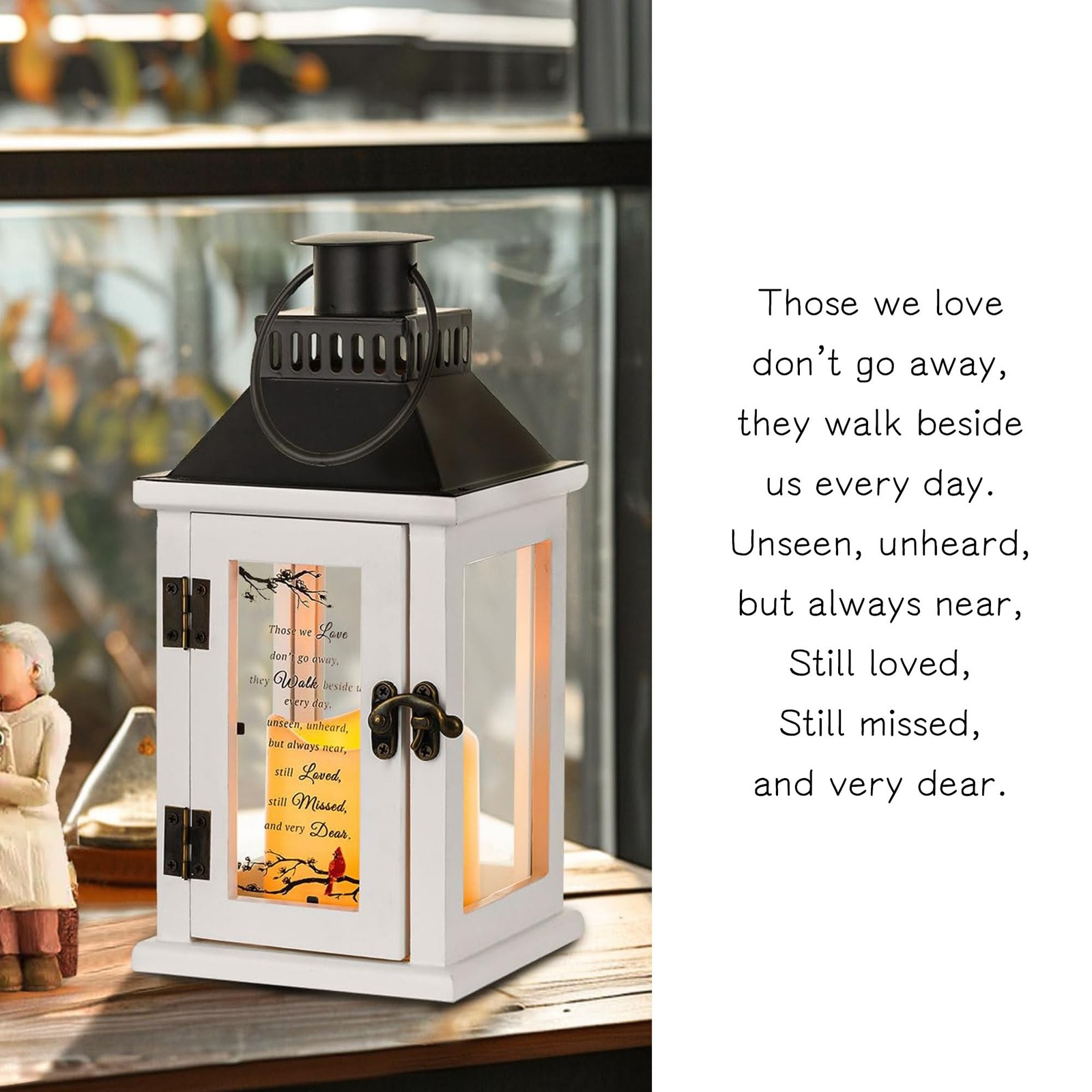 White Memorial Lantern with LED Candle – Sympathy Gifts for Loss of Loved One…