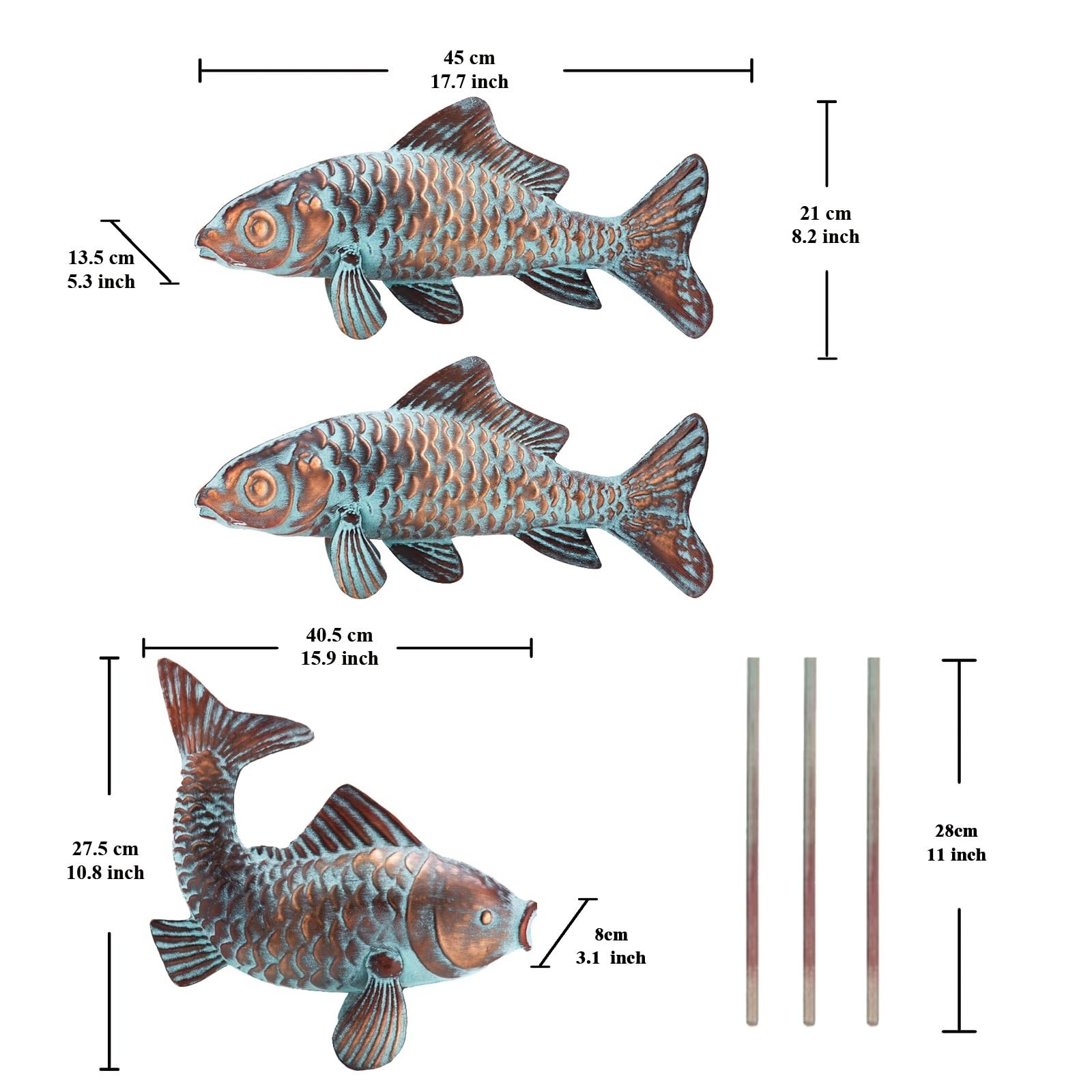 Outdoor Garden Statues Koi Fish Decor for Outside,Large Antique Copper Garden…