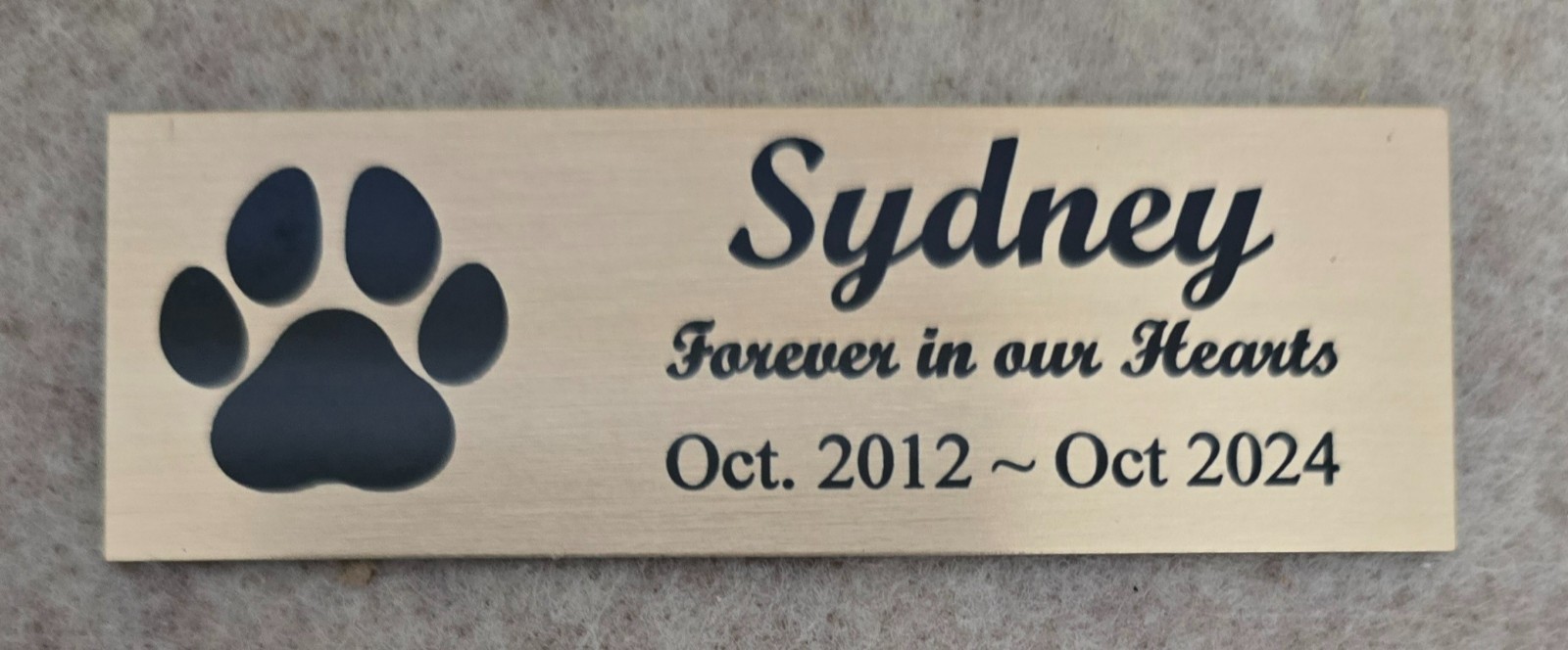 1×3 Custom Engraved Sublimated Pet Dog Memorial, Brass Color Plate Plaque