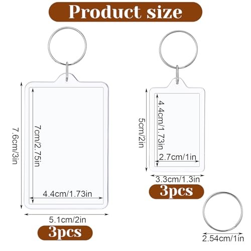 6PCS Acrylic Photo Frame Keychain Holder, 2 Size Personalized Custom Picture