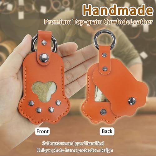 Pet Memorial Keychain,Dog Hair Keychain, Handmade Full Grain Sunset Orange