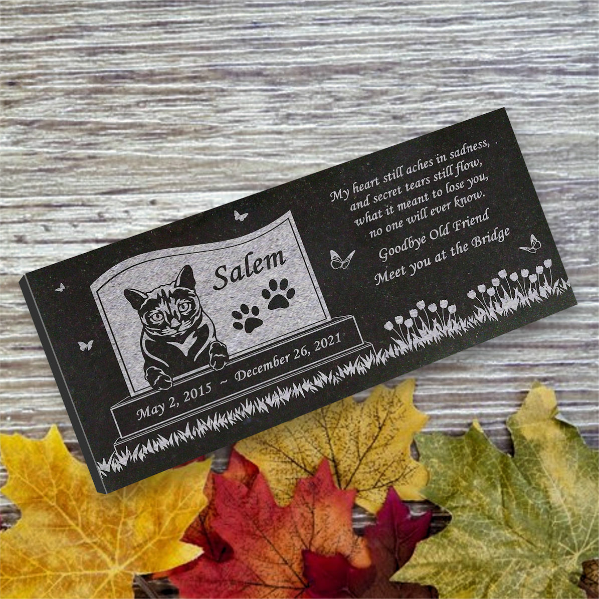 Personalized Cat Memorial – Granite Stone Pet Grave Marker – 6×12 – Salem