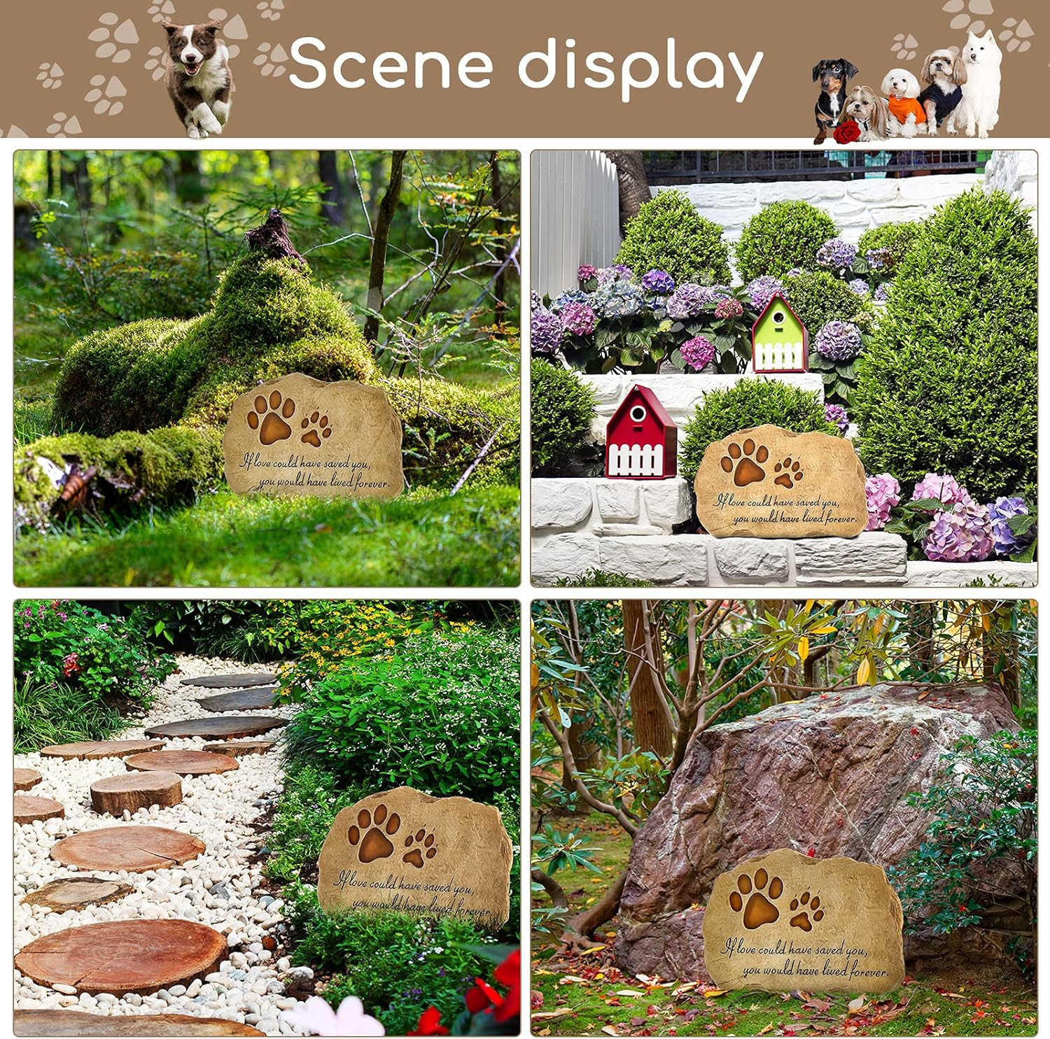 Dog Memorial Stone Dog Garden Memorial Stone Paw Prints Pet Headstone Resin Mar