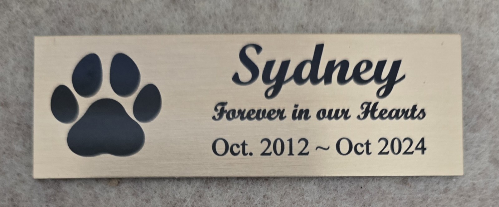 1×3 Custom Engraved Sublimated Pet Dog Memorial, Brass Color Plate Plaque