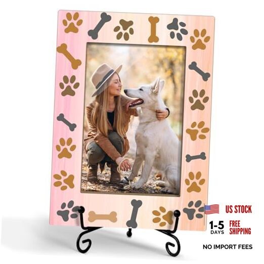 Pet Picture Frame 4×6 Wood – Dog Paw Prints, Gift for Dog Lover, Pet -A