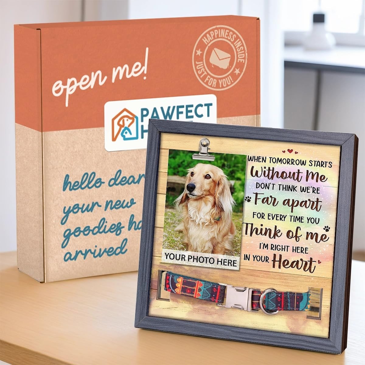 Pawfect House Dog Memorial Gifts for Loss with Collar, Dog Photo Frame, Memory