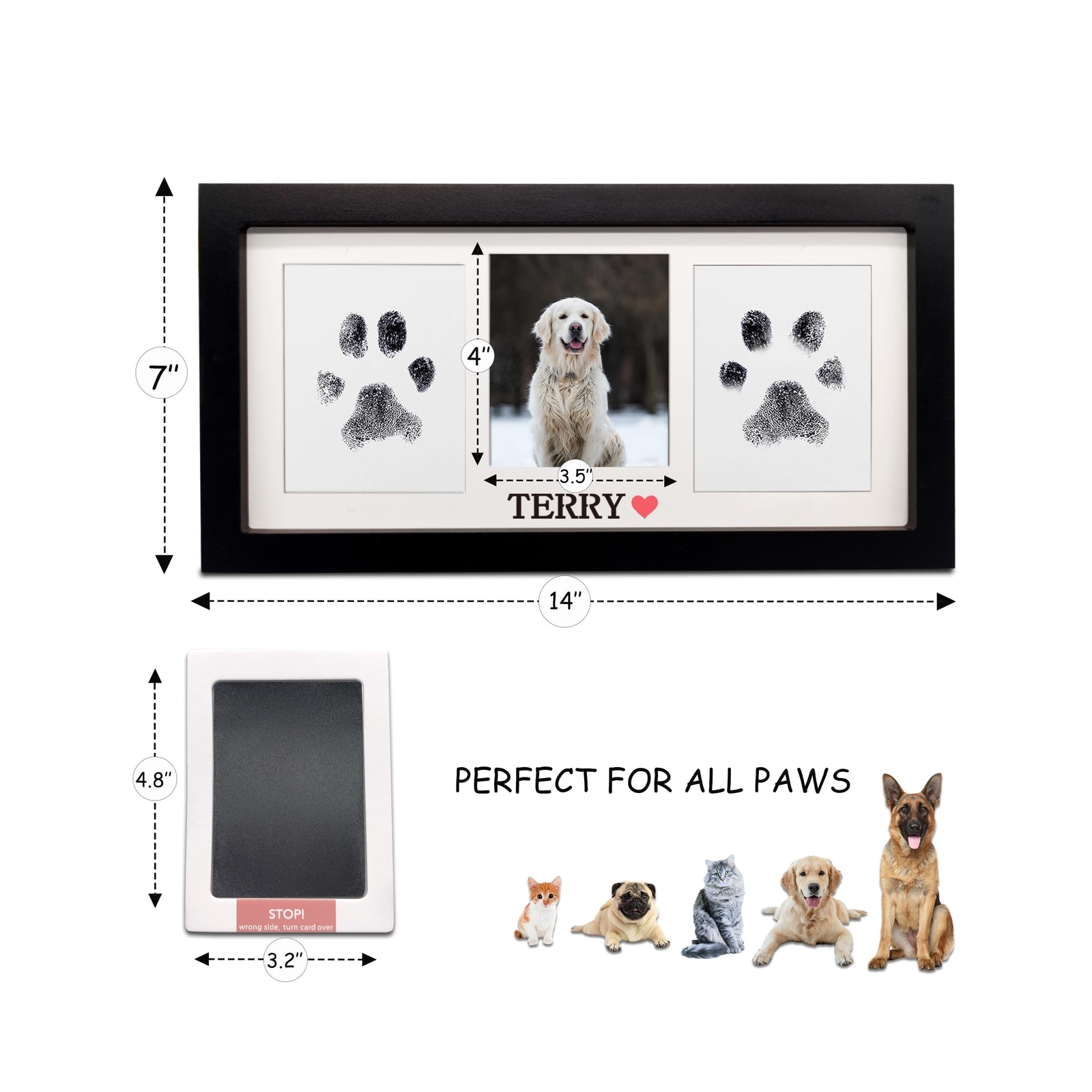 Paw Print Frame & Ink Pads Kit,Dog or Cat Paw Print Kit,2 No Mess Ink Pads fo…