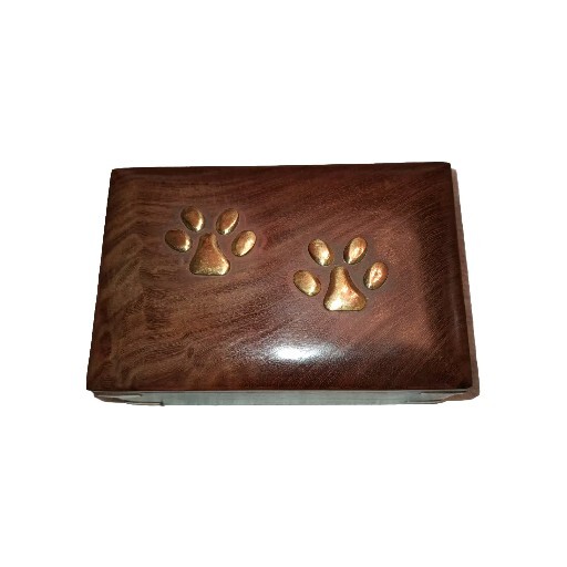 Pet Urns for Small Dog Ashes – Rosewood Handcrafted – Inlaid Brass Paw Prints