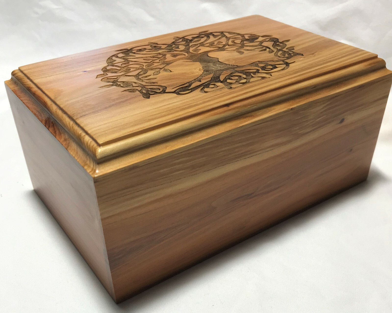 Large wood Pet Cremation Urn Engraved Tree of Life, Engraved name/date on front