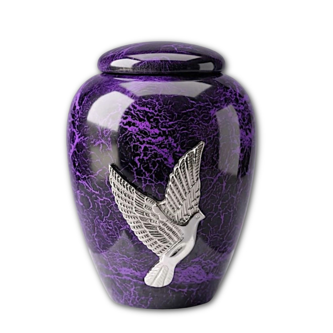 Purple Crackle Dove Cremation Urn for Human Ashes – Adult Large 190 Cu/In + Bag