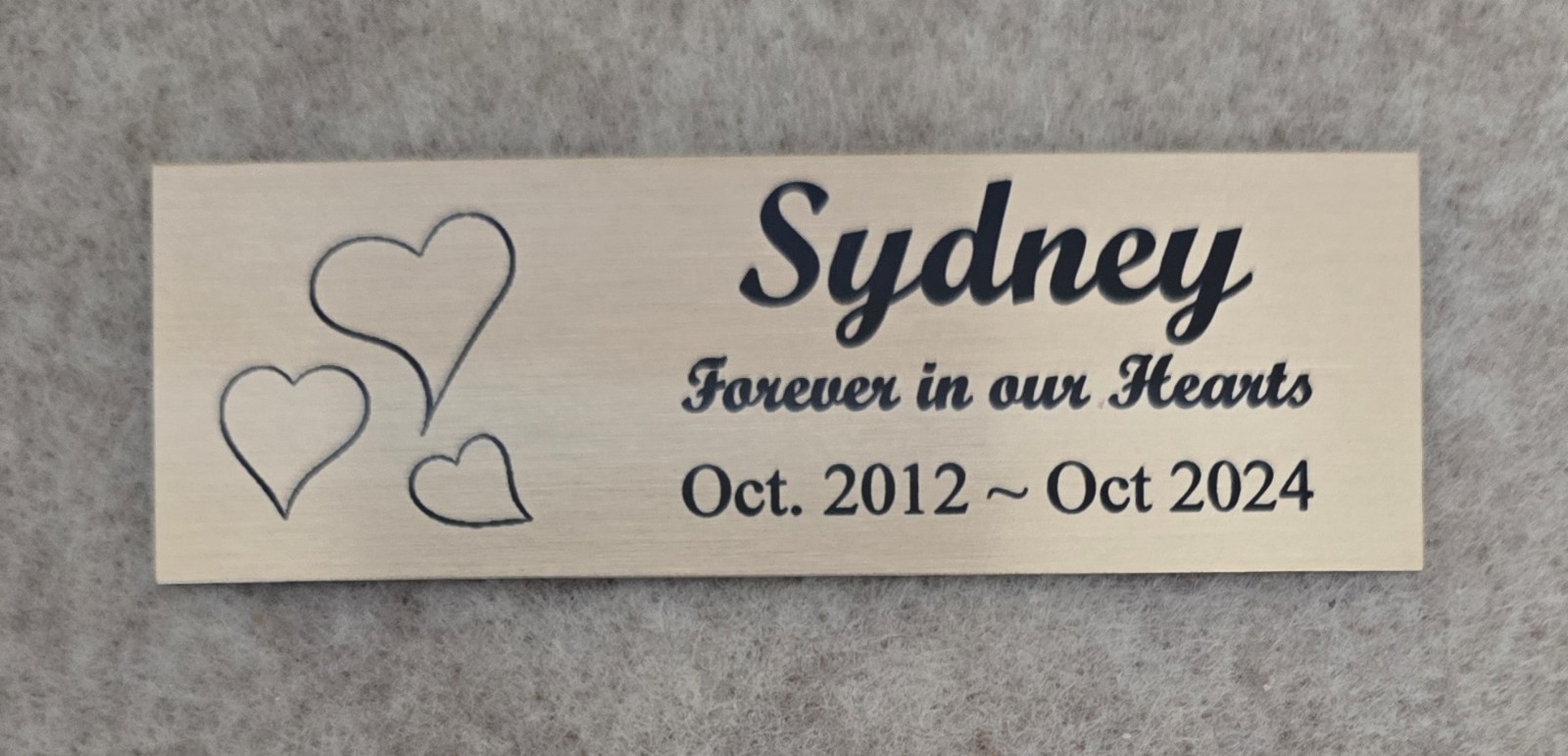 1×3 Custom Engraved Sublimated Pet Dog Memorial, Brass Color Plate Plaque