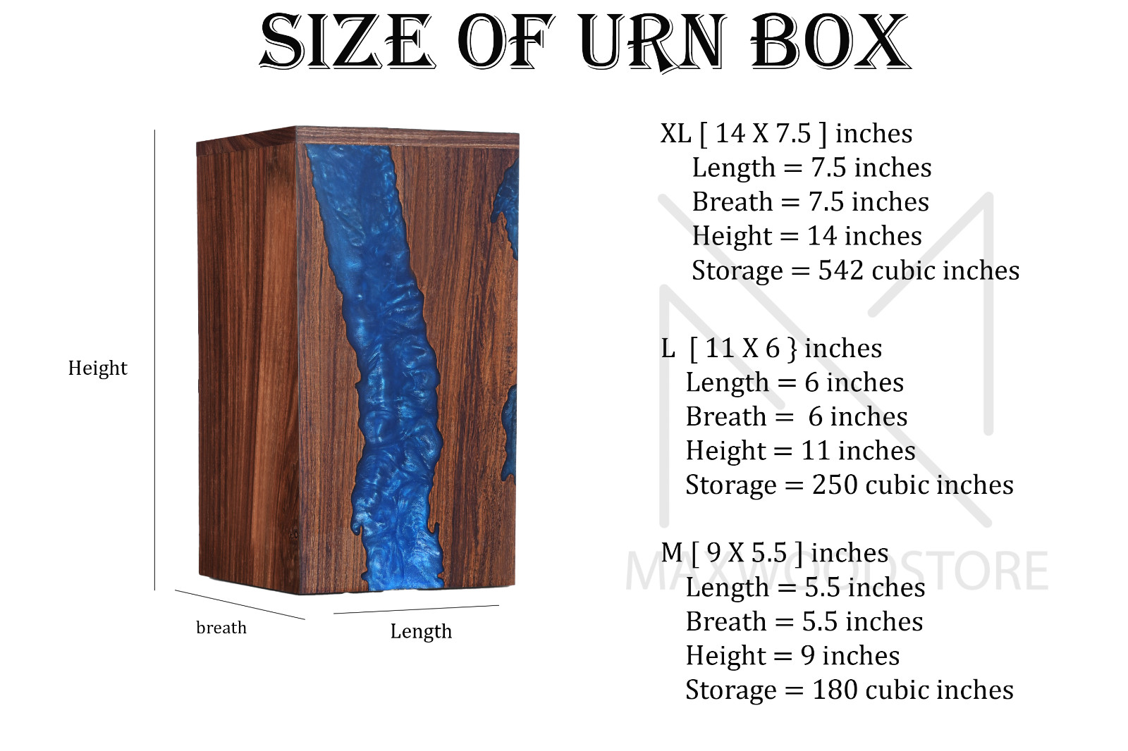 Wooden Urn Box-Urn Box-Rosewood and Blue Resin Design Urn Box For Human Ashes