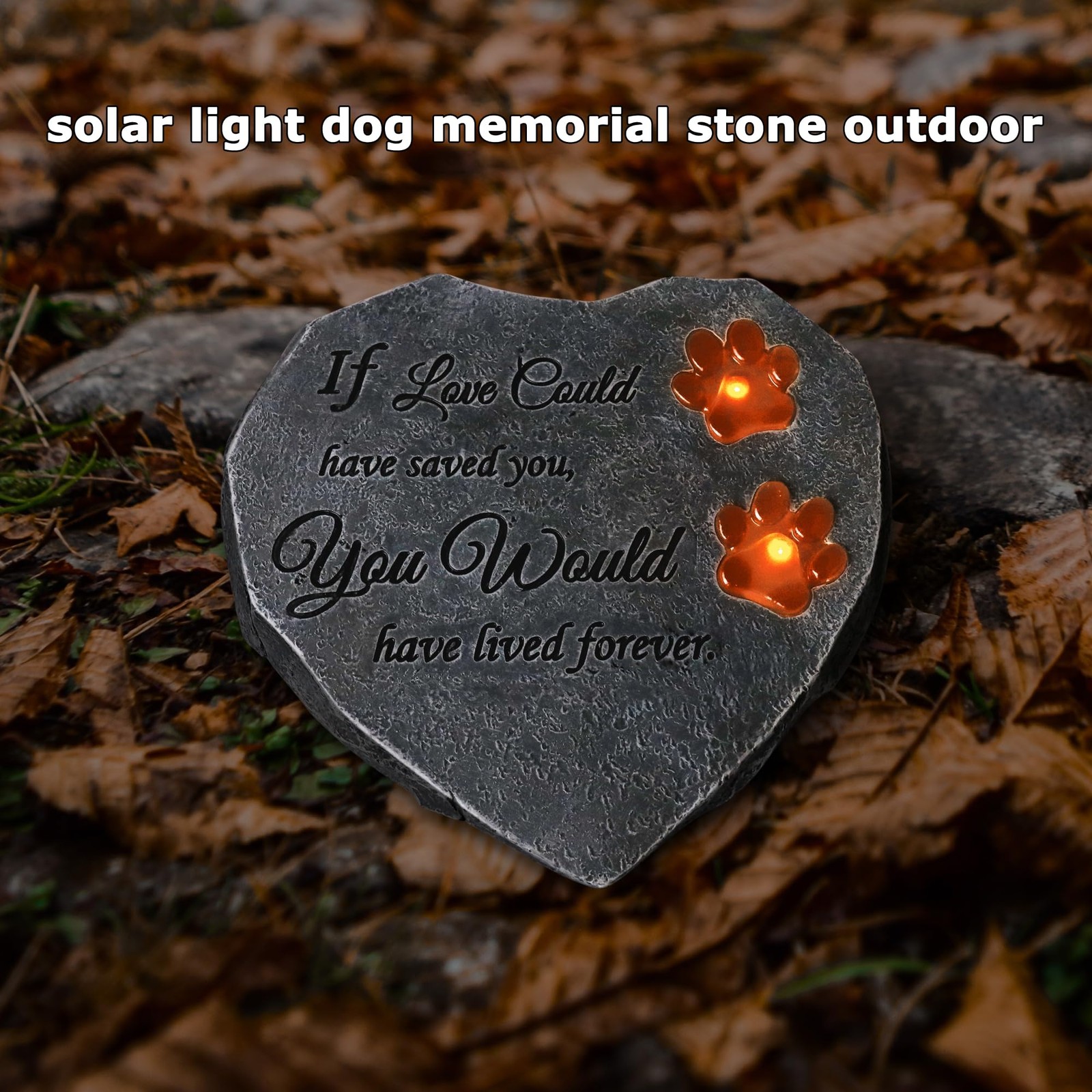 Solar Light Pet Memorial Stones Heart Shaped Dog Grave Markers Outdoor, Shinn…