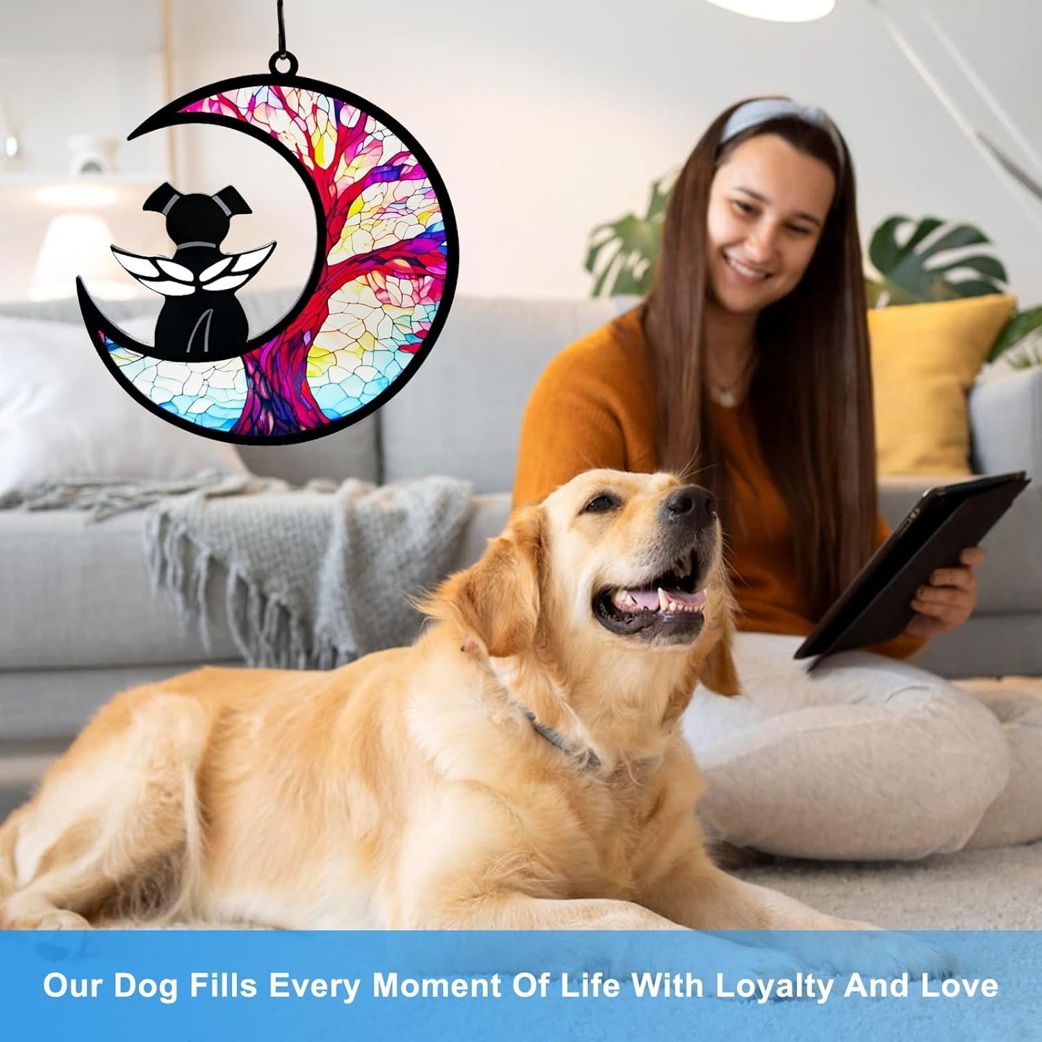 Dog Sympathy Gift – Dog Angel Memorial Suncatcher with Sympathy Card Loss