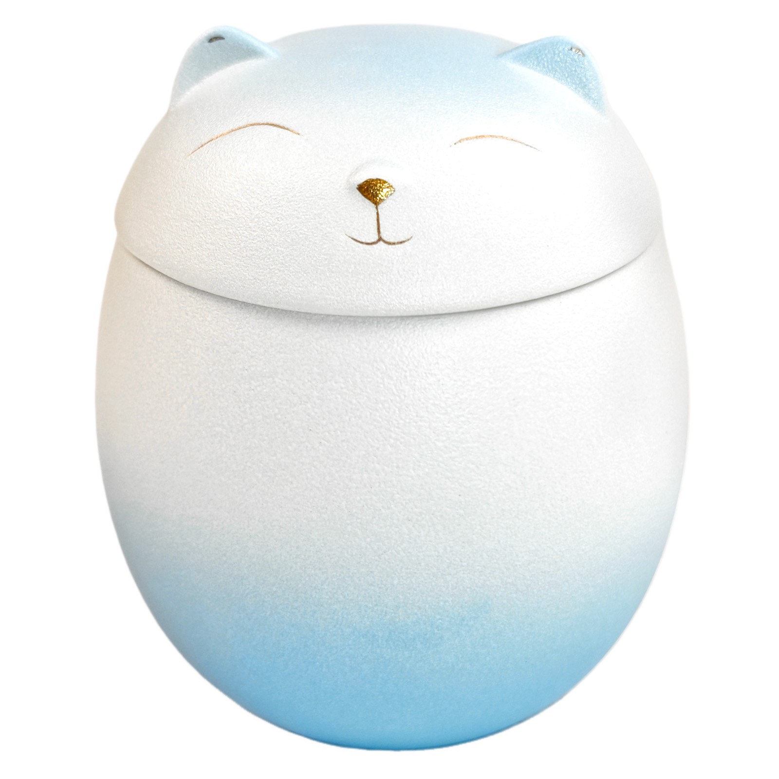 4.9 * 4.3in Blue-White Gradient Smiley Cat Shaped Pet Urn For Dog &Cat Ashes