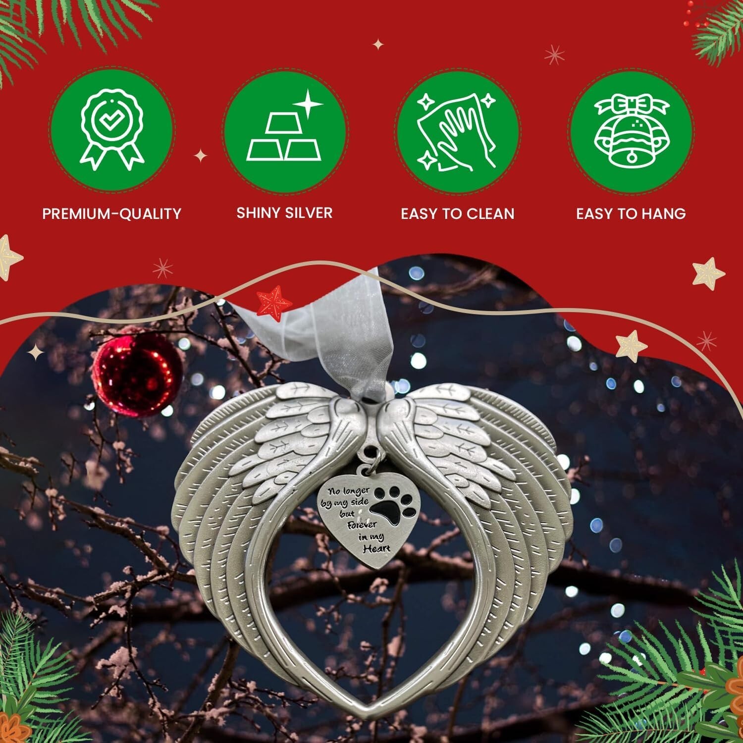 Pet Christmas Ornament Angel Wing Memorial Sympathy Gift Rainbow Bridge Gift