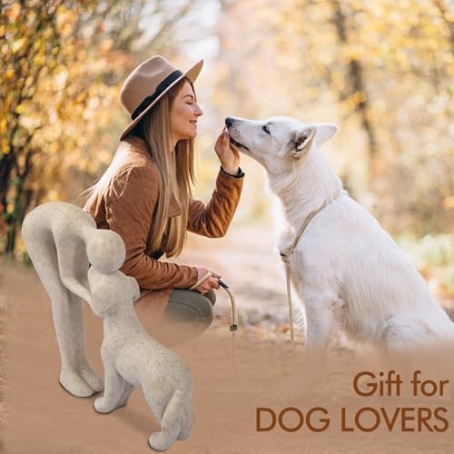 Abstract Resin Hand-Painted Sculpture of Person and Dog Bonding – Sandstone