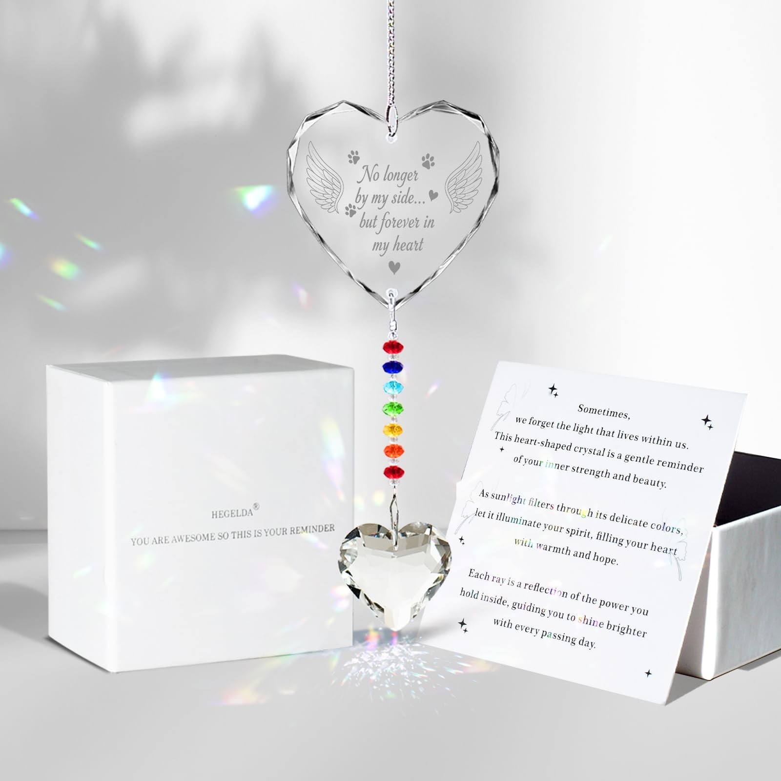 Pet Memorial Gifts for Dogs Cats – No Longer by My Side Crystal Suncatcher wi…