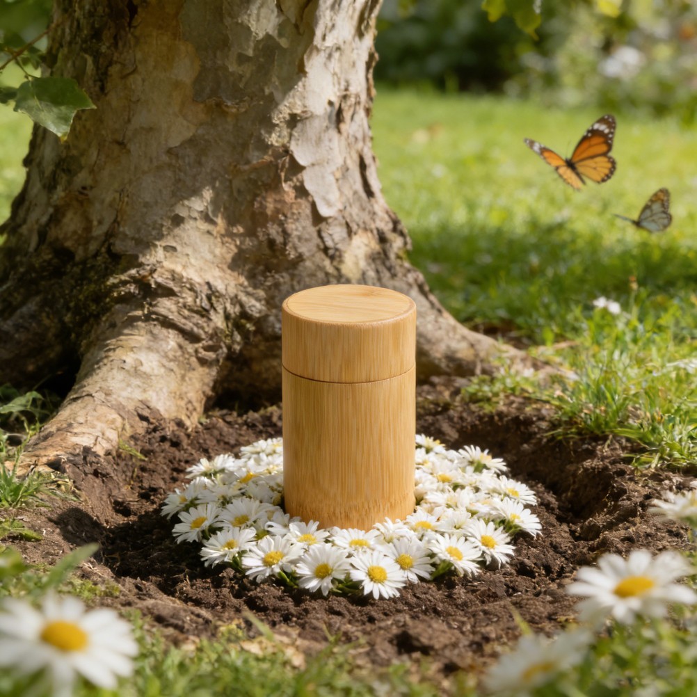 One Reusable Bamboo Pet Cremation Urn Brown Decorative Ashes Container