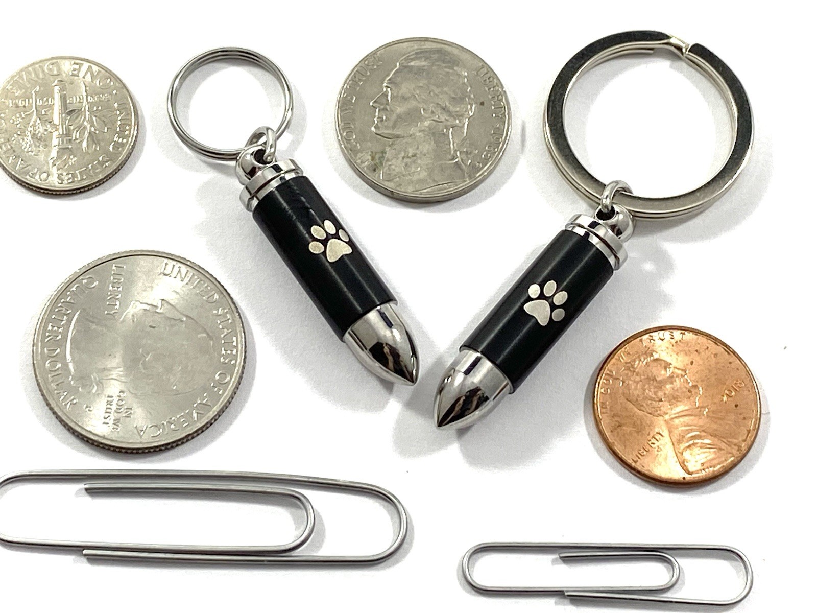 Mens Bullet Cremation Necklace Pendant Urn 4 Ashes SMALL VIAL Pet Paw Print Dog